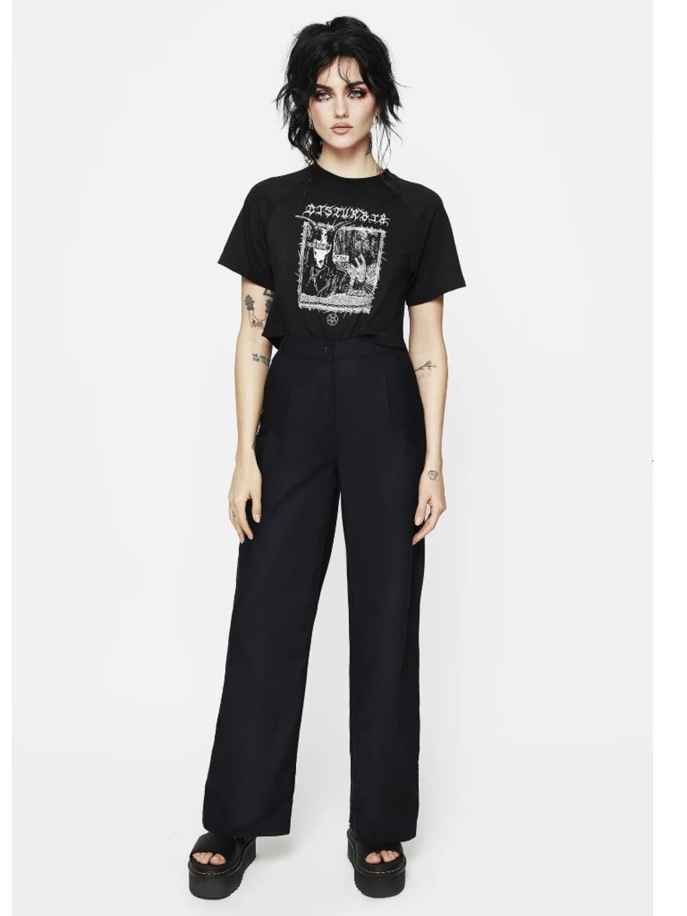 NWT Disturbia Pentaculum Linen-Blend Tailored Trousers Pants Black Size 10 US